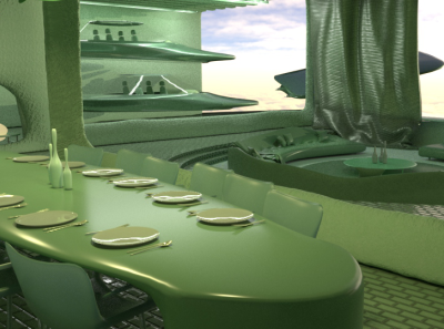 Dining Table in Green Room 3dart 3dmodel architecture creative design digitalart flyingcar