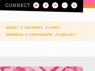 Social Media & Nav gotham grid header lines orange pink