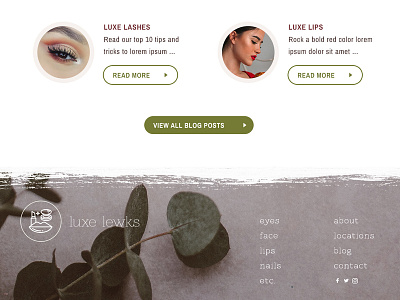 Luxe Lewks - Latest Blog Posts + Footer beauty blog brush stroke clean cta footer makeup modern navigation navigation menu paintbrush snippet