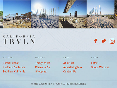 CA TRVLN - FOOTER blue clean footer links list menu modern navigation photos social travel ui website