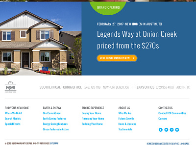 RSI Communities - Grand Opening & Footer blue clean footer homepage menu modern navigation promo real estate ui web design website