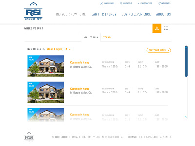 RSI Communities - Where We Build clean cta homes internal list listing modern real estate region search ui website