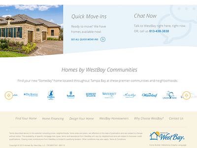 Homes by Westbay - Promo Area + Footer chat clean communities footer home builder homes houses modern navigation promo real estate ui