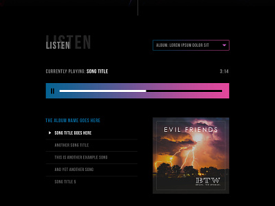 BTW - Music Player album cover band daily ui dark dropdown list music music album player player ui progress song ui challenge