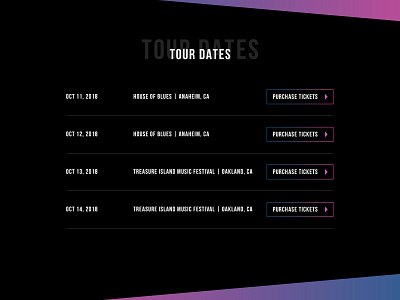 BTW - Tour Dates band clean cta daily ui dark dates desktop gradient list modern music tour ui ui challenge website