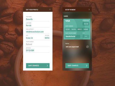 Covfefe App - Profile & Set Up Payment app coffee covfefe credit card cta daily ui edit form form fields mobile payment profile restaurant ui ui challenge