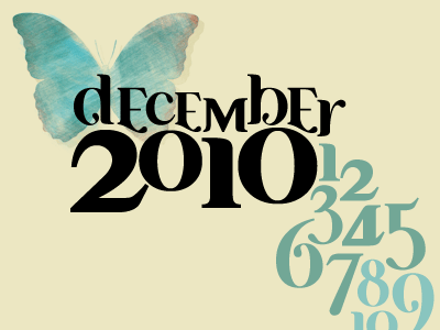 December 2010 2010 blue butterfly calendar december green typography