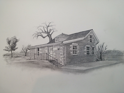 Stone House drawing graphite illustration