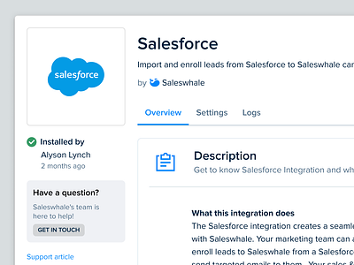 Salesforce Integration Setup Page