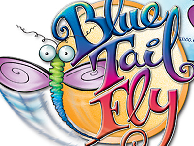 Blue Tail Fly colorful illustration logo photoshop type whimsical