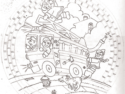 Firetruck concept illustration pencil sketch