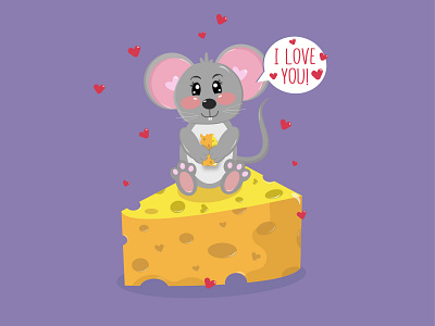 Cute mouse with cheese animal animals cartoon cheese cute digital art for children graphic design happy birthday heart hearts illustration joy love lovely mouse