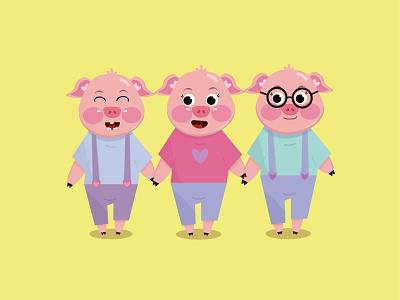 The Three Little Pigs. Cute Version animals cartoon cute digital art for children graphic design illustration little pigs pig pigs three little pigs yellow
