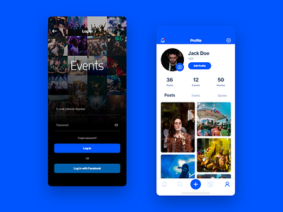 Events App blue ios iphonex login mobile app design profile ui uiux ux