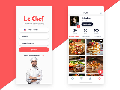 Le Chef app chef iphonex mobile profile restaurant sign up