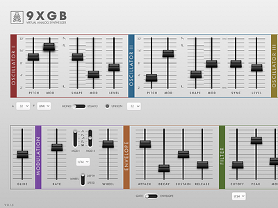 9XGB fader knobs synth ui