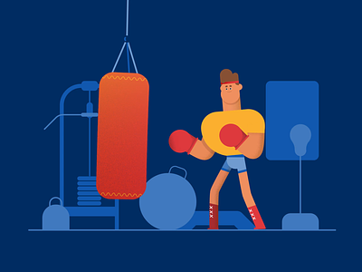 Punch on! 2d animation blue boxer boxing cartoon character design exercise fight gym illustration rig vector workout
