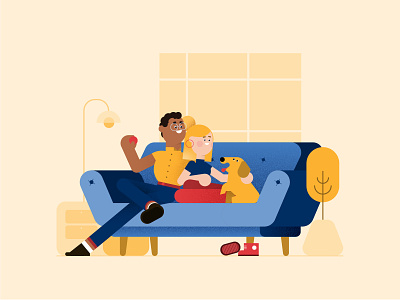 Home Time 2d character couch design dog home illustration interior sofa style styleframe vector