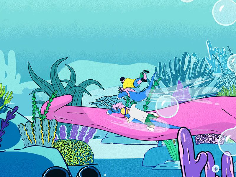 Coke Summer - Tentacle Slide! bubble cel animation character guys jump octopus plants sea seahorse splash summer water