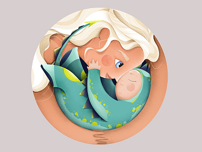 Mothers Day baby character child circle dragon green illustration love mom mother people photoshop