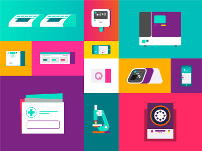 Colours in tech 2d concept design device green icons illustration medical microscope purple tech technology uiux yellow
