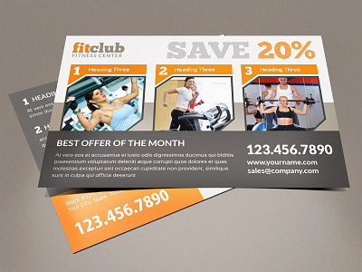 Fitness Club Postcard club fat fitness grey gym marketing orange slim workout