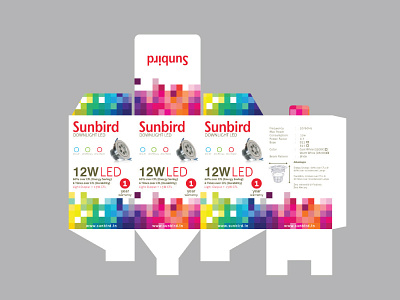 Sunbird LED branding colorful illustration package design pixel