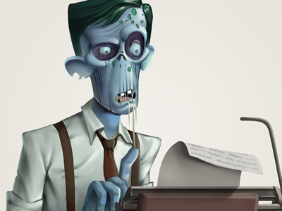 Zombie clerk character clerk mascout typewrighter worker zombie