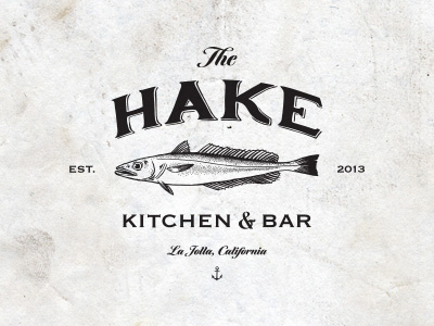 The Hake brasserie fish hake logo mediterranean restaurant seafood vintage