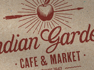 Indian Gardens apple arrow cafe gardens indian logo market recycled paper red vintage