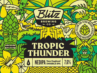 Tropic Thunder - Beer label beach beer beerlabel brewery cool crab jungle summer sun surf thunder tropic wave