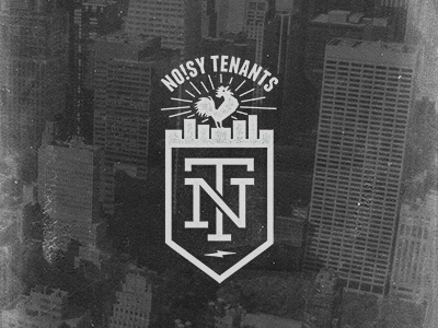Noisy Tenants building city lightning bolt logo loud noisy rooster skyline tenant tenants