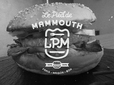 LPM burger fast food fork hamburger hand drawn knife lettering letters logo mammoth