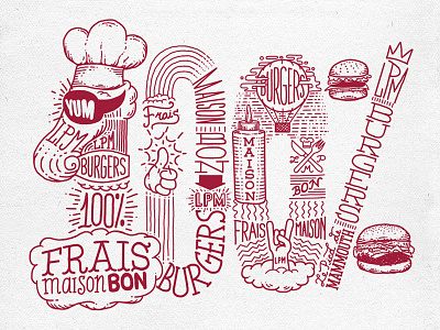 100% burger fast food hamburger hand lettering restaurant
