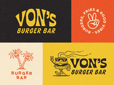 Von's Burger Bar australia badge beach branding burger burger bar burgers fastfood logo logodesign mascot palm restaurant sydney vintage