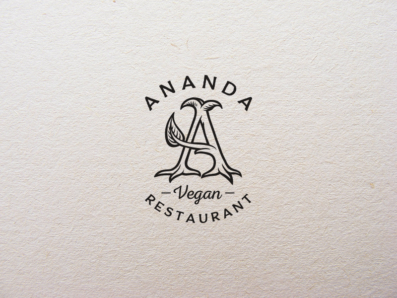 Ananda Vegan Restaurant ananda food healthy initial leaf logo restaurant vegan vegetable