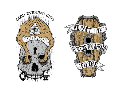 Good Evening Kids bones coffin eye illuminati illustration key keyhole skull sticker t shirt ts