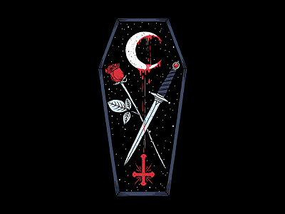 Vamp bed blood coffin dagger dead illustration moon night rose space stars sticker vampire