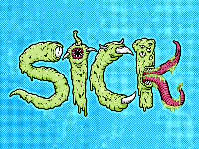 Sick 90s goo illustration lettering monster skateboarding slime slug thrash tongue