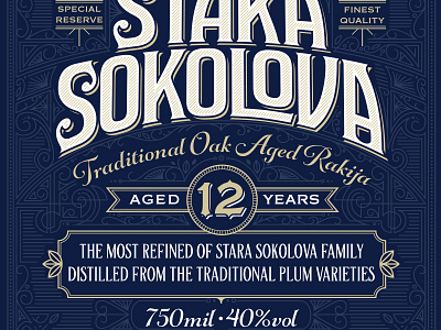 Stara Sokolova aged brandy label oak packaging typography vintage
