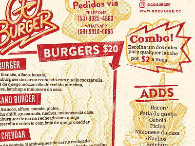 Go Burger menu bitmap brownie burger fastfood food fries grunge halftone hamburger menu retro vintage