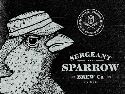 Sergeant Sparrow Brew Co. beer bird branding brew logo military sergeant shield sparrow stamp vintage