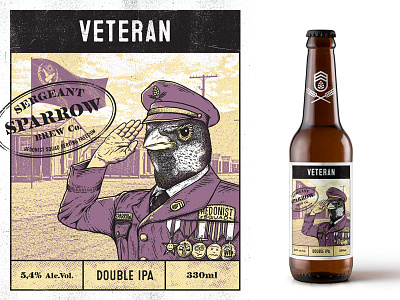 Veteran Double Ipa beer bottle brew hop label malt military packaging sparrow veteran