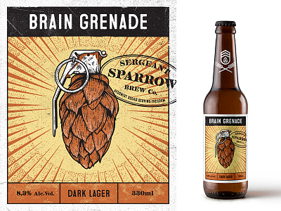Brain Grenade beer bottle brain brew brewery grenade hops label military packaging sparrow
