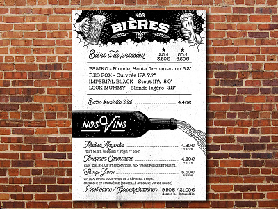 Beer and Vine bar beer burger drink illustration menu poster restaurant vintage wine