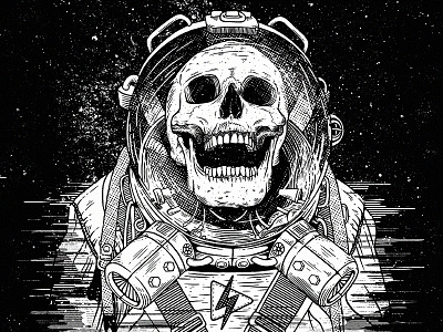 Spacedeath astronaut bolt cosmos death halftone lightning skull space