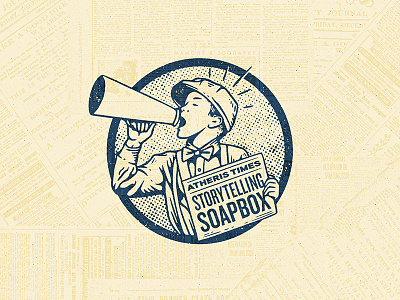 Storytelling Soapbox grunge halftone illustration logo newspaper paper paperboy retro vintage