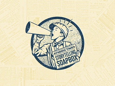 Storytelling Soapbox grunge halftone illustration logo newspaper paper paperboy retro vintage