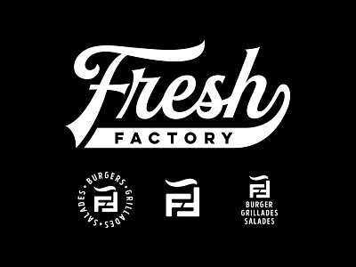 Fresh Factory bbq burger factory fastfood food icon logo monogram restaurant vintage