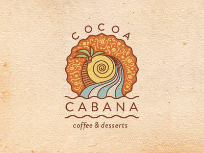 Cocoa Cabana branding cabana cocoa coffee dessert ice cream logo palm three tropical wave